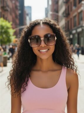 Oversized Pink Sunglasses with Pearl Accent
